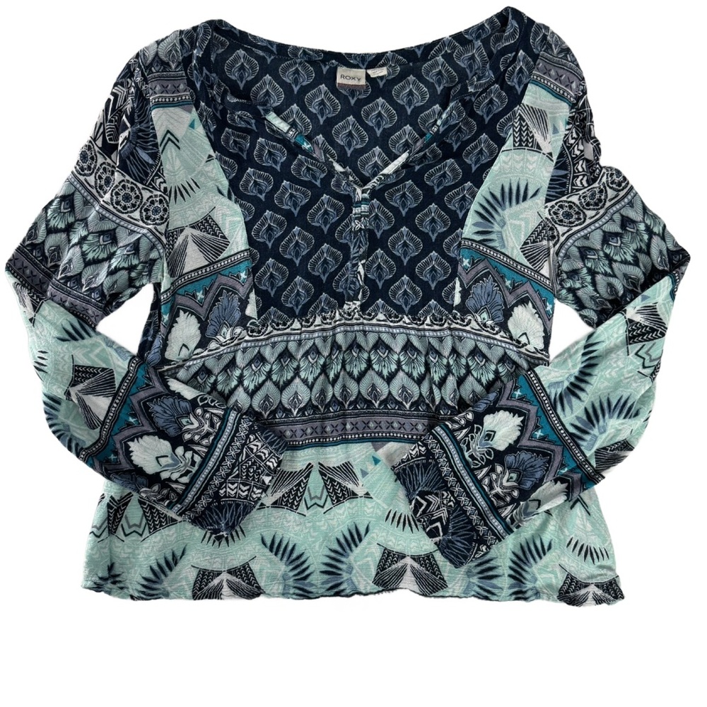 Roxy Boho Blue Peasant Blouse